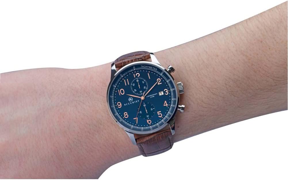 Accurist Mens Watch with Blue Dial and Brown Leather Strap 7196