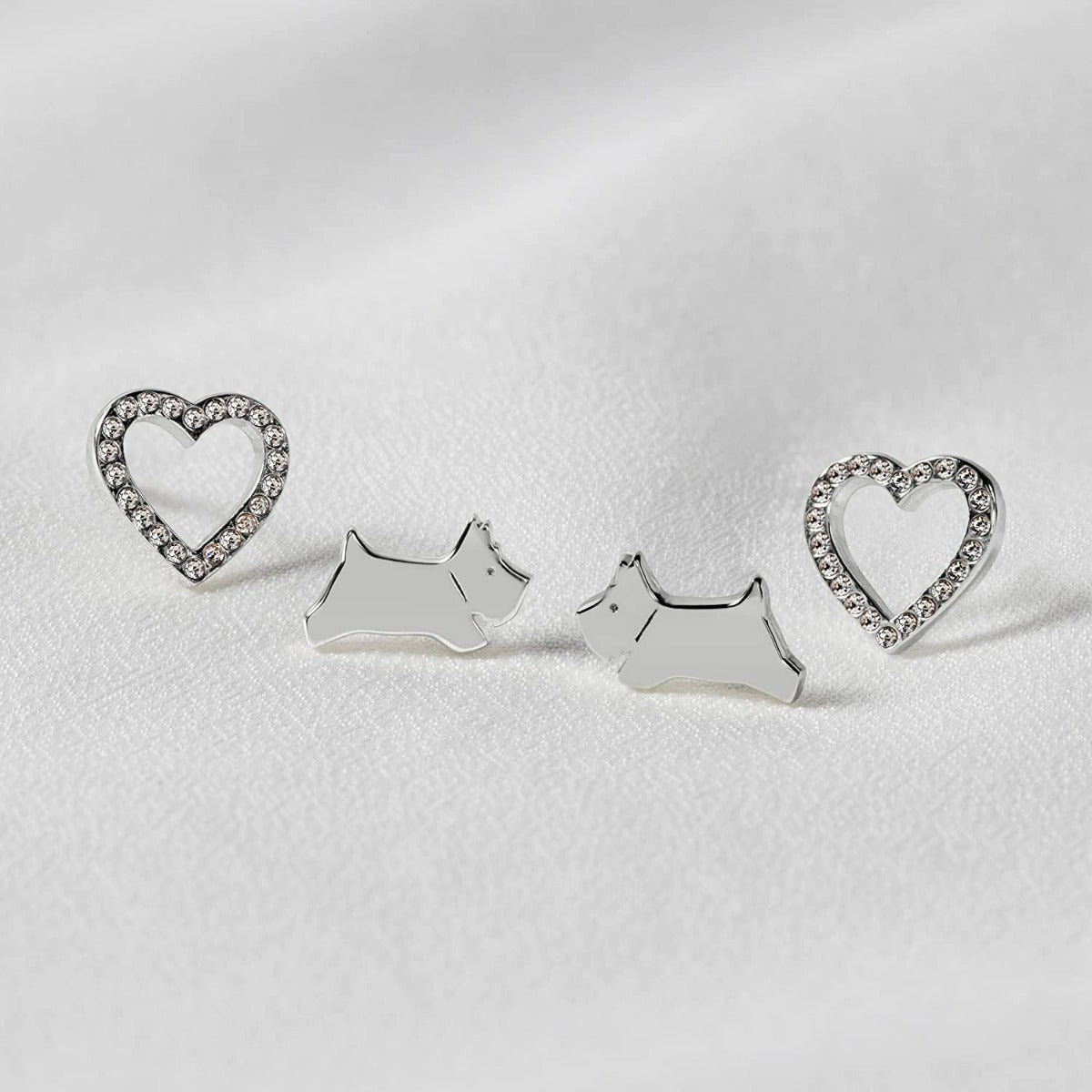 Radley Ladies Sterling Silver Twin pack Jumping Dog and Heart Earrings RYJ1237-CARD