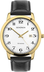 Sekonda Mens Easy Reader Watch with White Dial and Black Leather Strap 30130