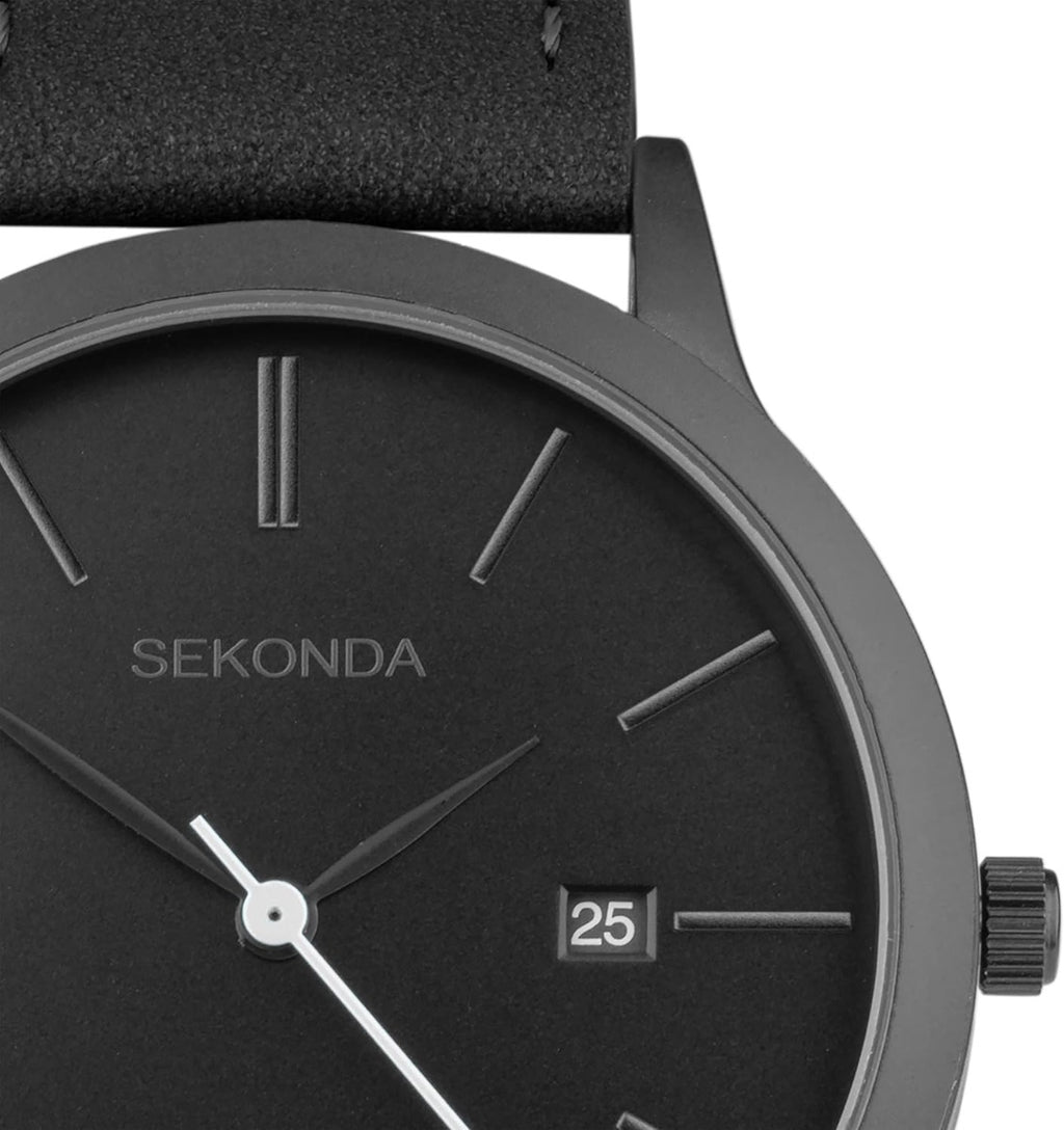 Sekonda Mens Watch with Black Dial and Black Leather Strap 30134