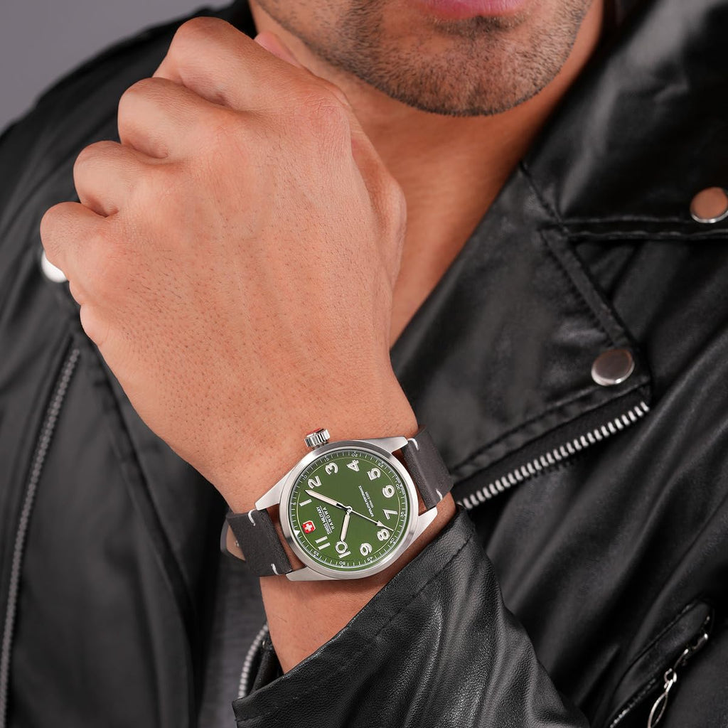 Swiss Military Hanowa Mens Watch with Green Dial and Brown Leather Strap SMWGA2100404
