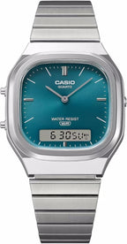 Casio Collection Mens Analogue- Digital Watch with Green Dial and Silver Strap AQ-240E-3AEF