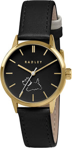 Gwyliad Merched RADLEY gyda Deial Du a Strap Lledr Du RY21906A