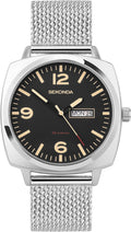 Gwylio Sekonda Airborne i Ddynion gyda Deial Du a Strap Arian 30101