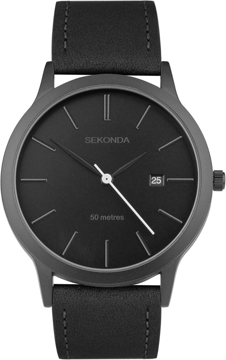 Sekonda Mens Watch with Black Dial and Black Leather Strap 30134