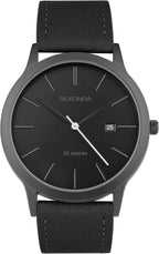 Sekonda Mens Watch with Black Dial and Black Leather Strap 30134