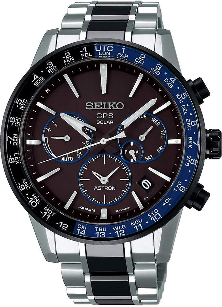 Seiko Astron Mens Watch with Black Dial and Titanium Bracelet SSH009J1