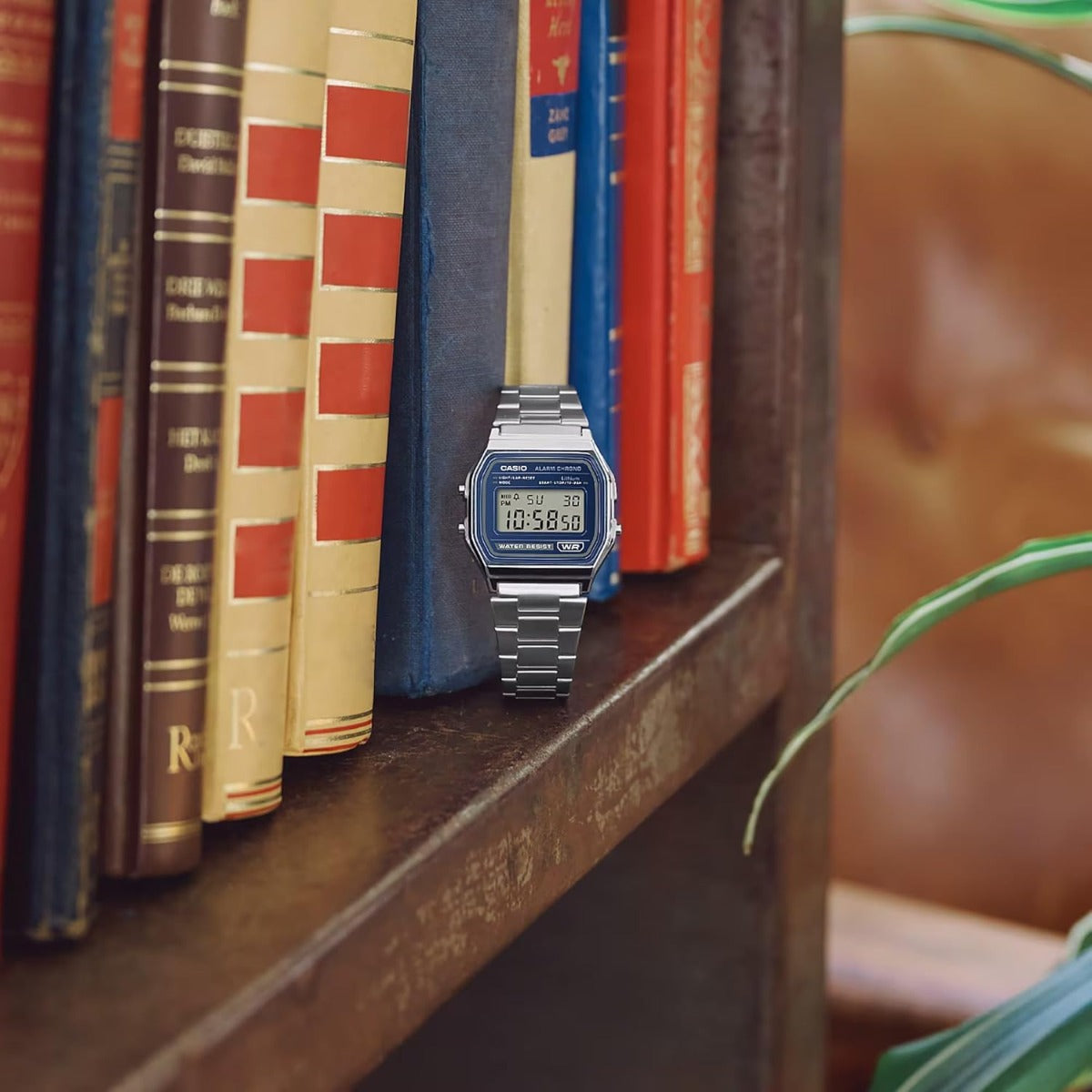 Casio Collection Mens Digital Watch with Blue Dial and Silver Strap A158WEA-2EF