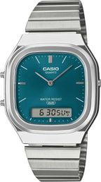 Casio Collection Mens Analogue- Digital Watch with Green Dial and Silver Strap AQ-240E-3AEF
