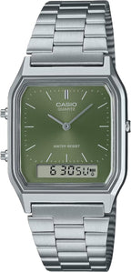 Casio Collection Mens Analogue- Digital Watch with Green Dial and Silver Strap AQ-230A-3AMQYES