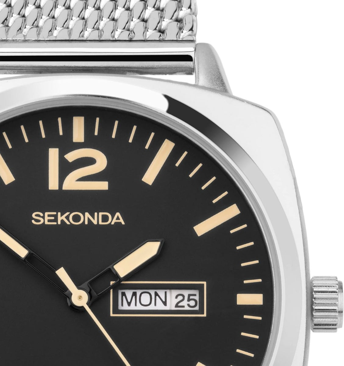 Gwylio Sekonda Airborne i Ddynion gyda Deial Du a Strap Arian 30101