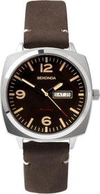 Sekonda Mens Watch with Black Dial and Brown Suede Leather Strap 1988