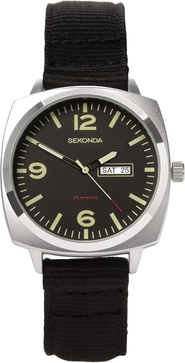Sekonda Mens Watch with Black Dial and Black Canvas Strap 1992
