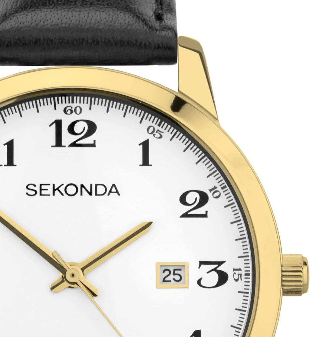 Sekonda Mens Easy Reader Watch with White Dial and Black Leather Strap 30130
