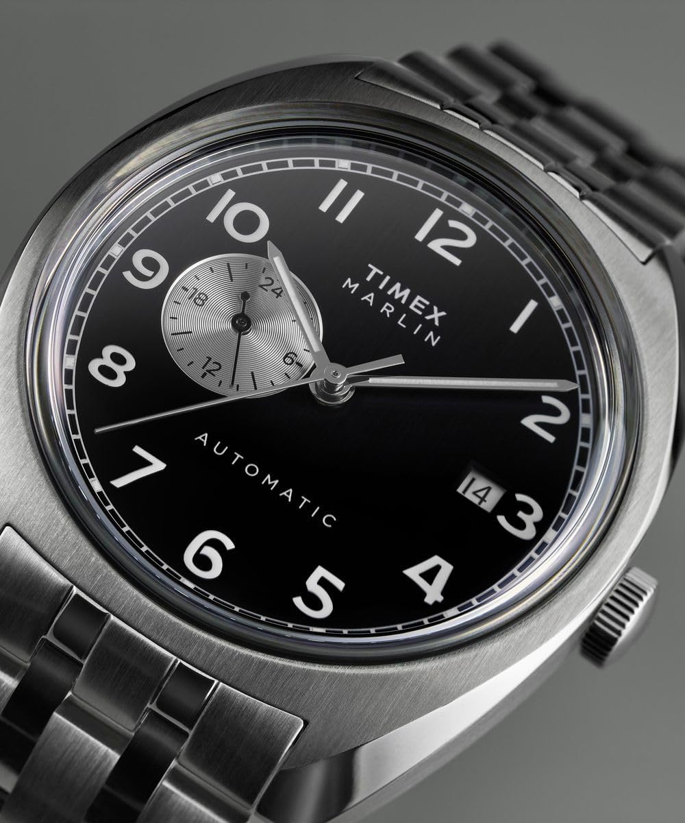 Timex Marlin Automatic Mens Watch With Black Dial and Silver Strap TW2W58800UK
