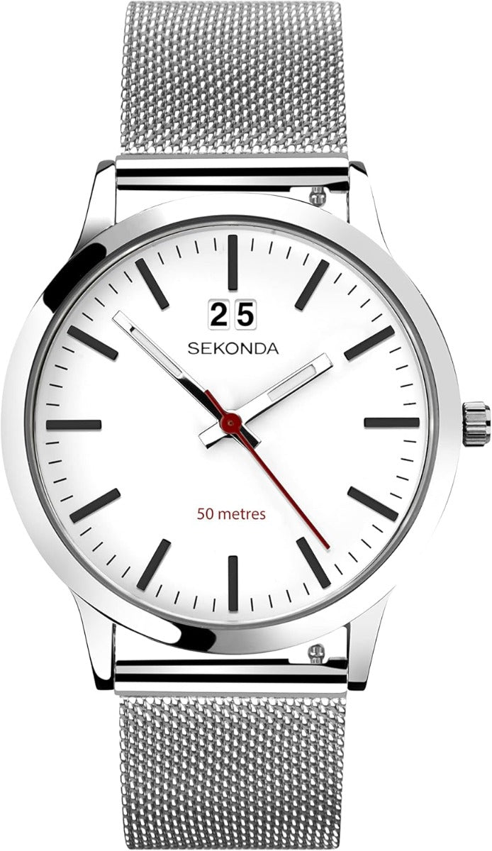 Sekonda Mens Watch with White Dial and Silver Milanese Bracelet 1940