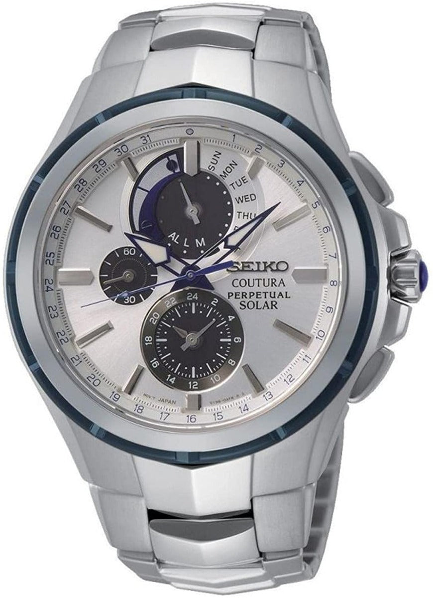 Seiko Men's Coutura Perpetual Solar Watch with Silver Dial and Stainless Steel Bracelet SSC787P9