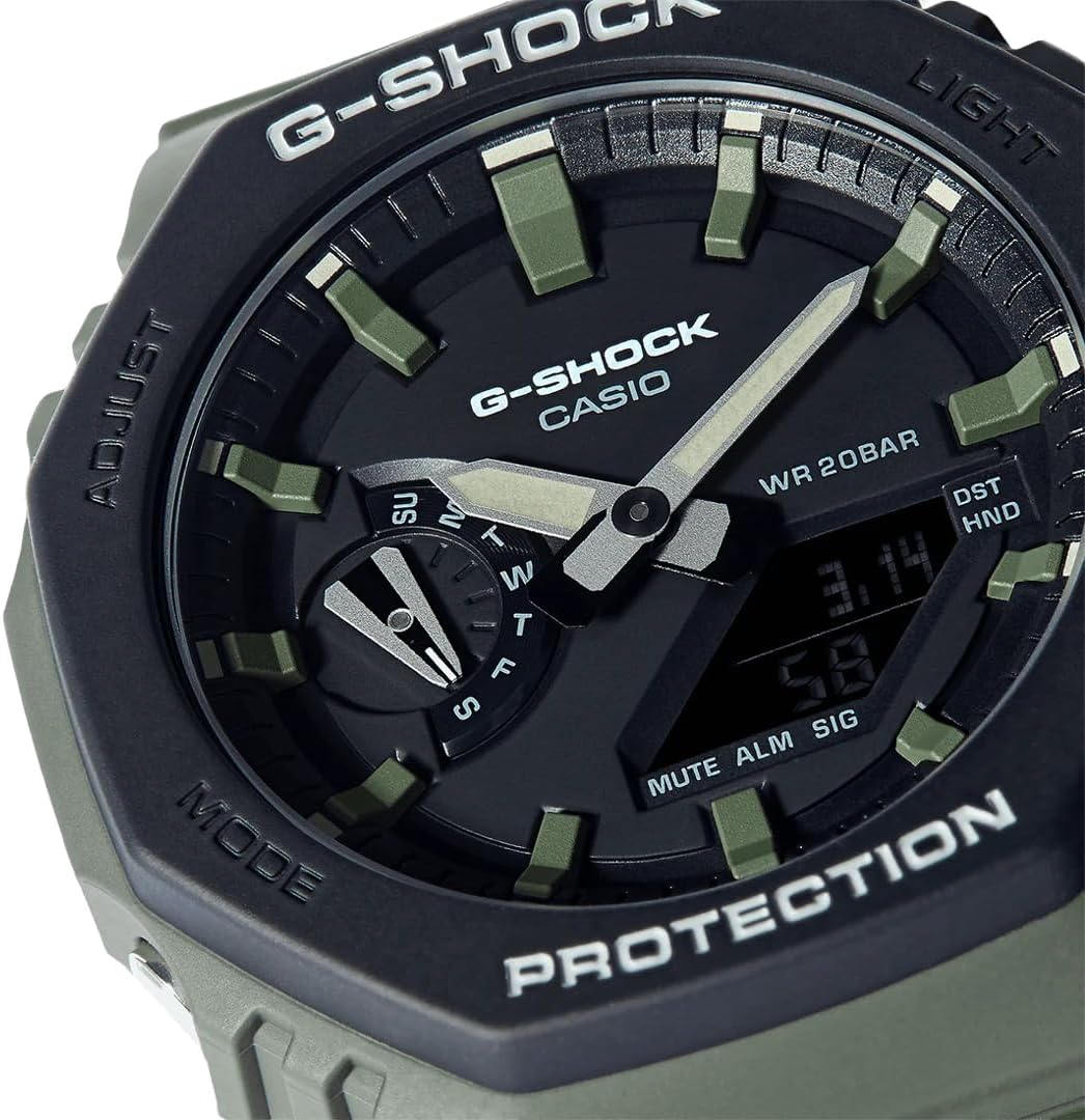 Casio G-Shock Mens Analogue-Digital Watch with Black Dial and Green Strap GA-2110SU-3AER