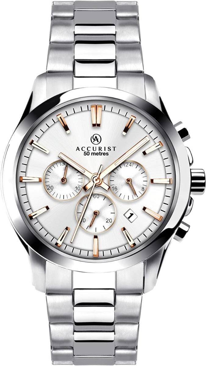 Accurist Mens Chronograph Watch with Silver Dial  Silver Bracelet 7204
