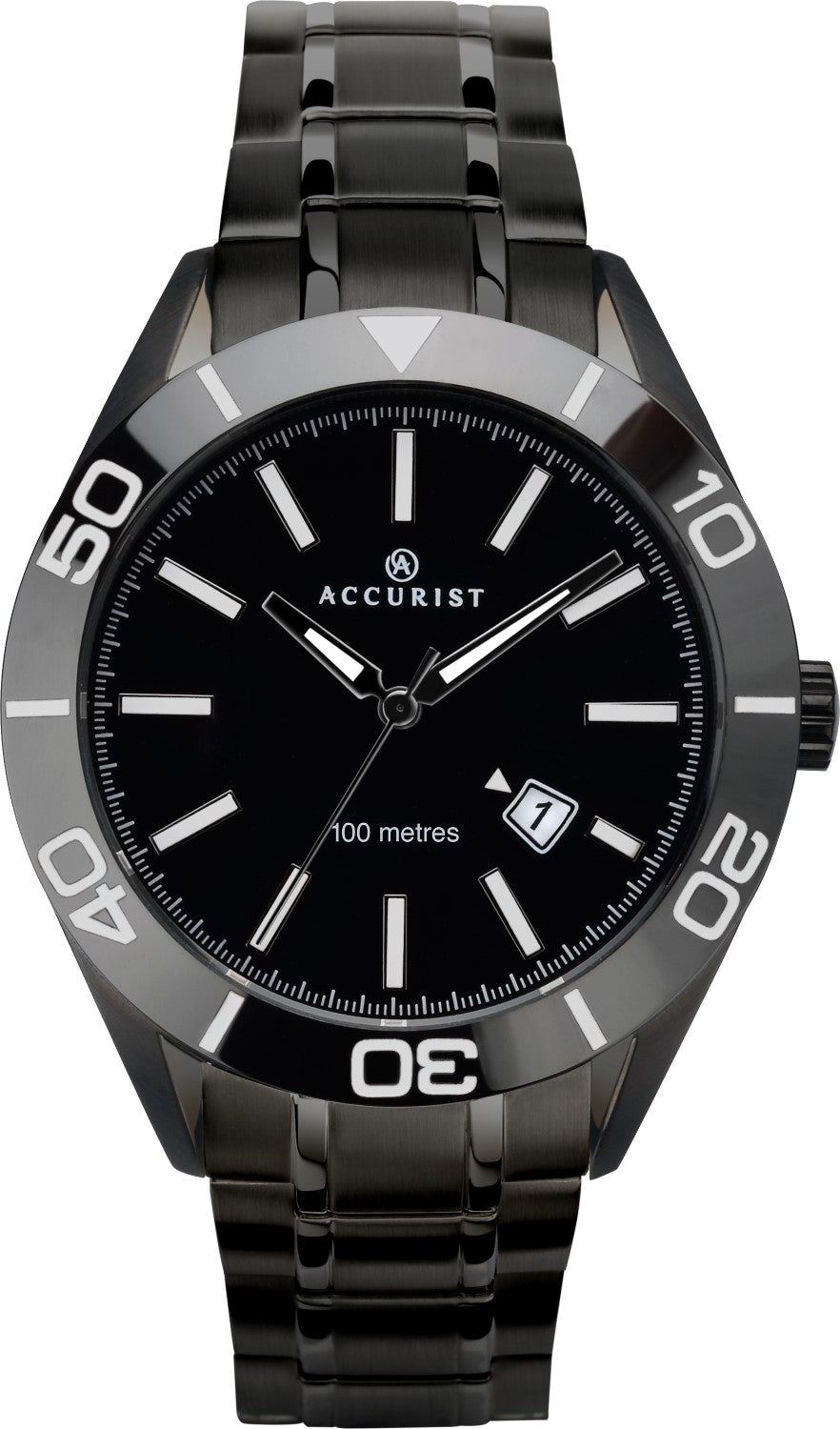 Accurist Gents Analogue Quartz Watch With Black Dial Black Stainless Steel Bracelet And Sapphire Crystal Glass 7223
