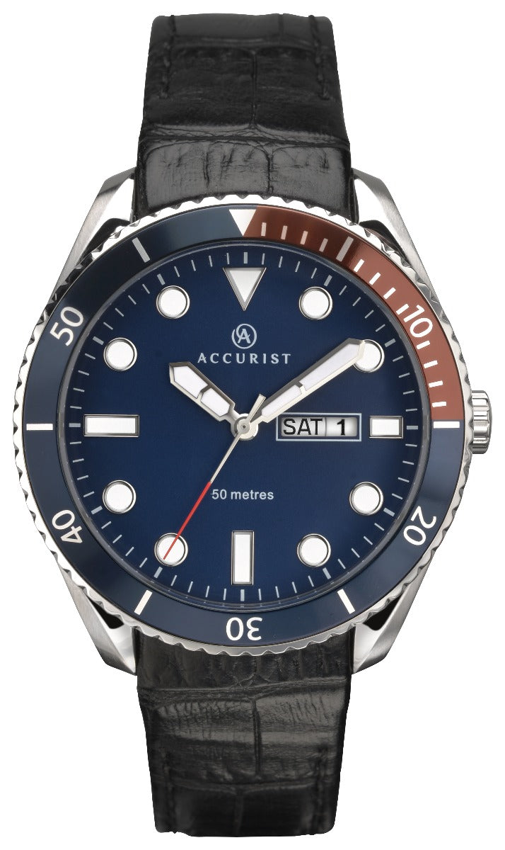 Accurist MensWatch With Blue Dial And Black Leather Strap 7225