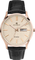 Accurist Gents Analogue Quartz Watch With Rose Gold Dial And Black Leather Strap 7235