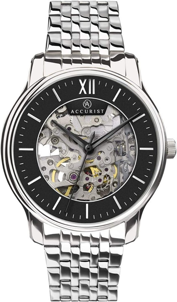Accurist Mens Automatic Watch with Skeleton Dial and Silver Bracelet 7243