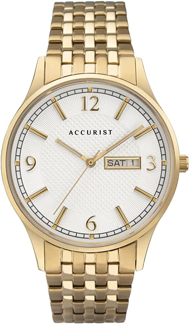 Accurist Signature Mens Watch with White Dial and Gold Plated Bracelet 7248