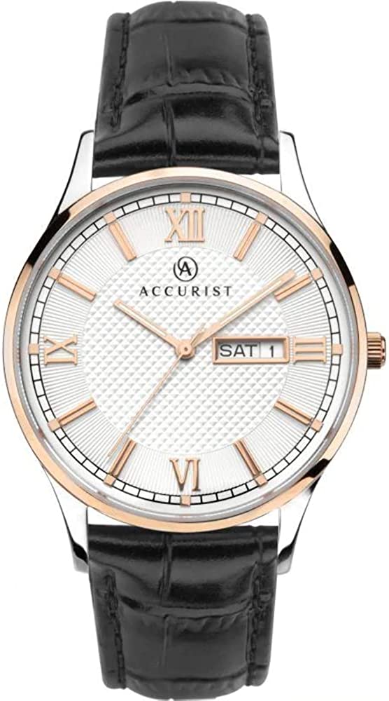 Accurist Mens Watch with Silver Dial and  Black Leather Strap 7249