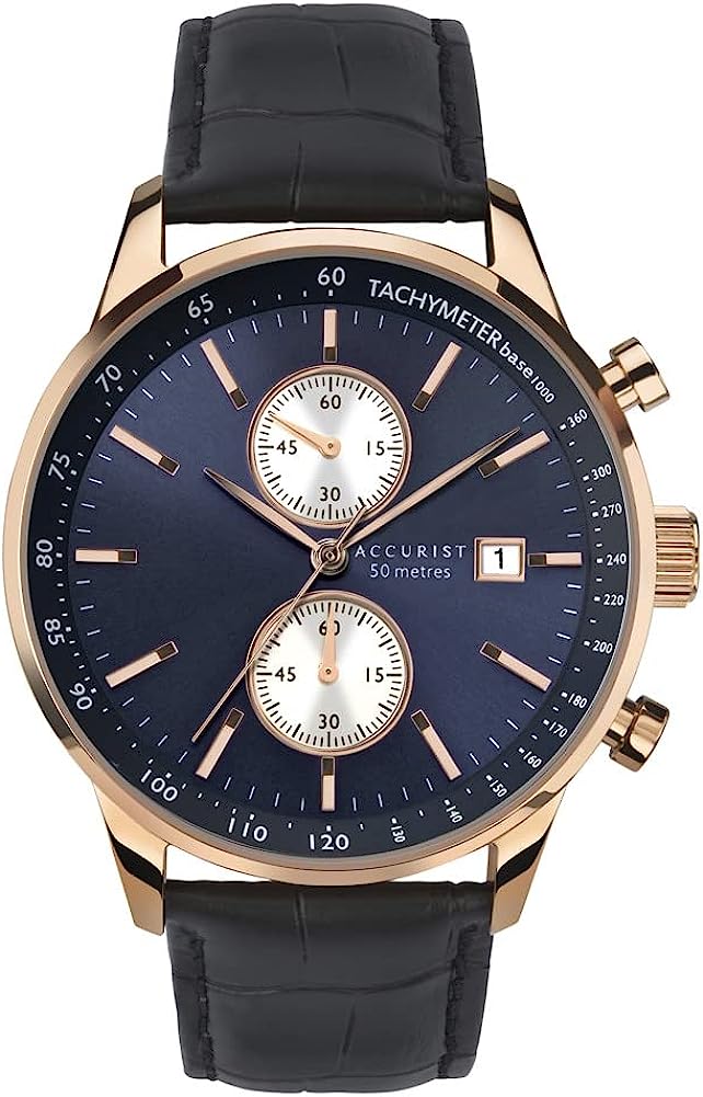 Gwylio Chronograph Accurist i Ddynion gyda Strap Lledr Du 7251