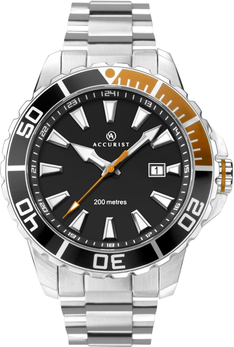 Accurist Mens Divers Watch with Black Dial and Silver Bracelet 7269