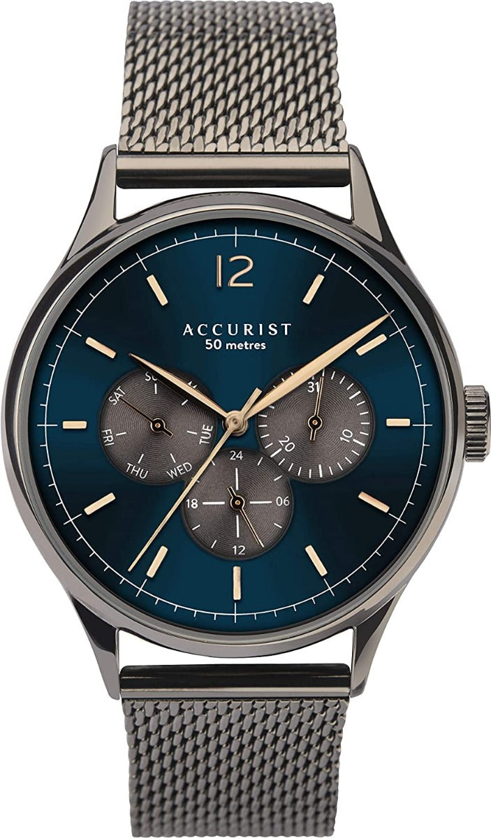 Accurist Mens Watch with Blue Dial and Grey Milanese Strap 7285