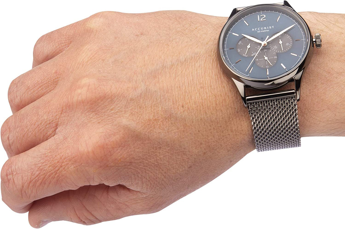 Accurist Mens Watch with Blue Dial and Grey Milanese Strap 7285