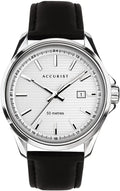 Mens Accurist Watch with White Dial and Black Leather Strap 7287