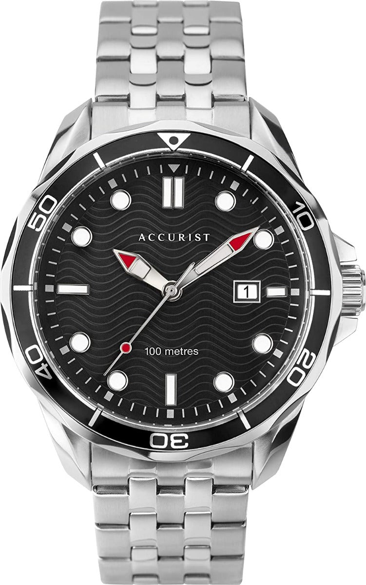 Accurist Mens Watch gyda Deial Du a Breichled Arian 7291