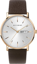 Accurist Mens Watch with Silver Sunray Dial and Brown Leather Strap 7298