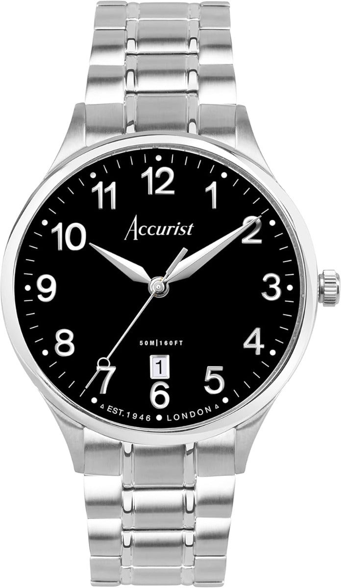 Accurist Mens Classic Watch with Black Dial and Silver Bracelet 73002