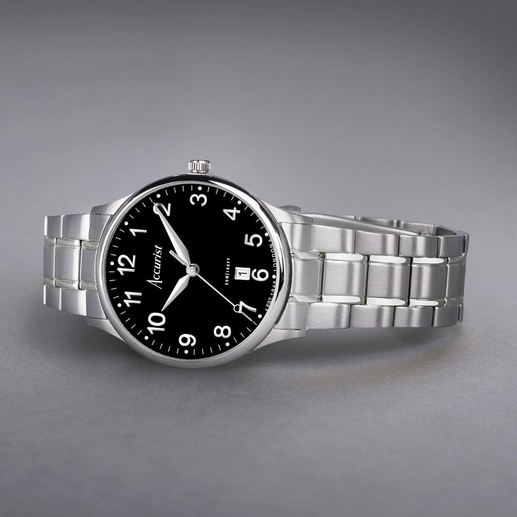 Accurist Mens Classic Watch with Black Dial and Silver Bracelet 73002