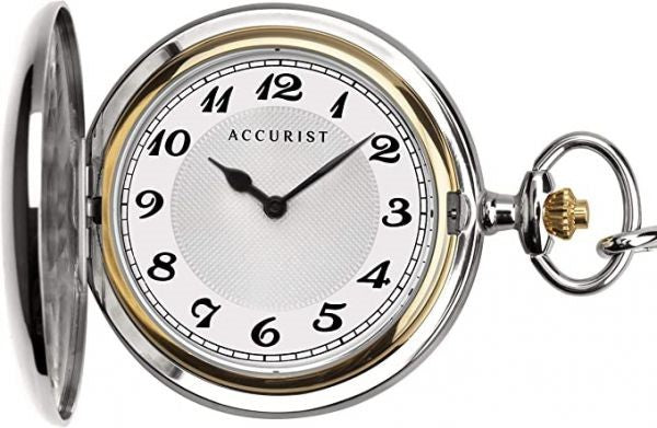 Accurist Mens Silver Pocket Watch and Chain 7311