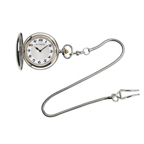 Accurist Mens Silver Pocket Watch and Chain 7311