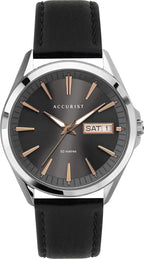 Accurist Mens Classic Watch with Grey Dial and Black Leather Strap 7333