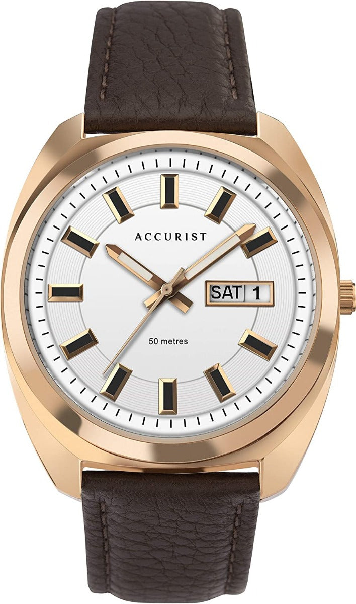 Accurist Mens Watch with White Dial and Brown Strap 7336