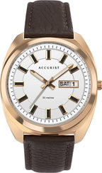 Accurist Mens Watch with White Dial and Brown Strap 7336