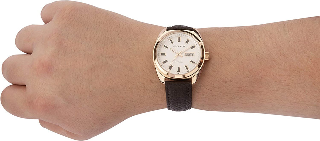 Accurist Mens Watch with White Dial and Brown Strap 7336