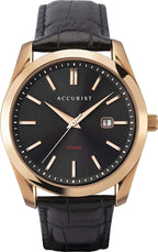 Accurist Mens Solar Watch with Black Dial and Black Leather Strap 7338