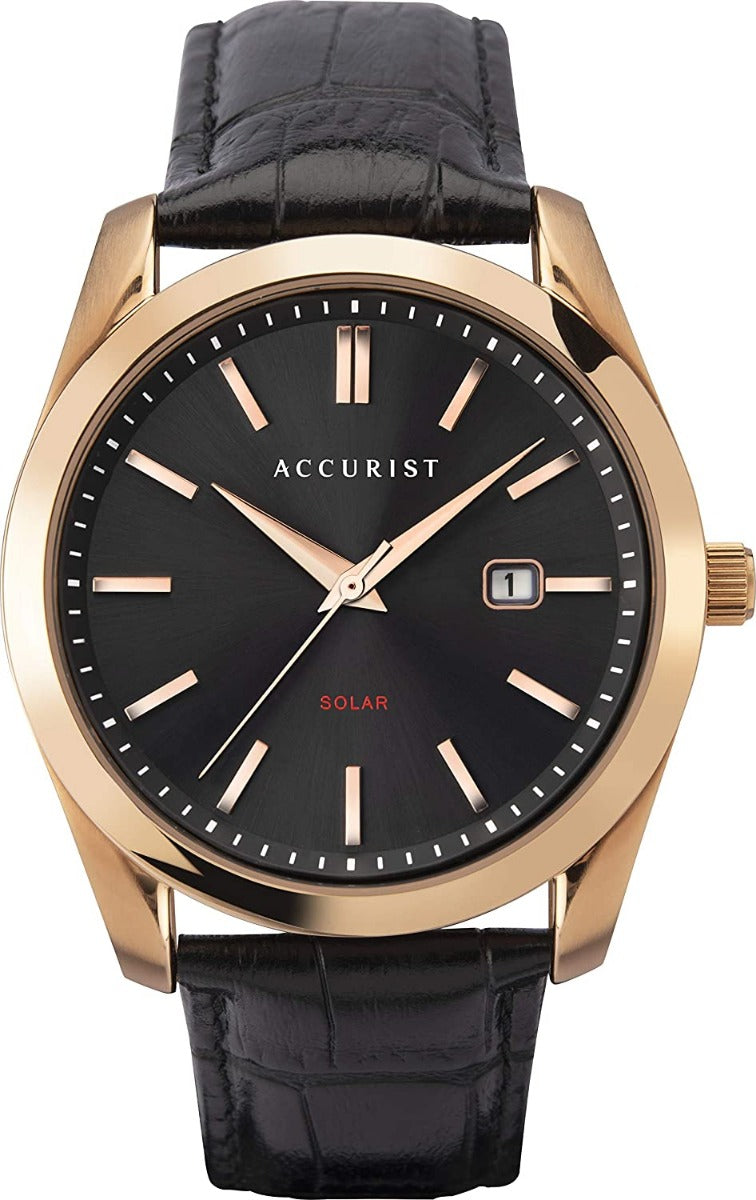 Accurist Mens Solar Watch with Black Dial and Black Leather Strap 7338