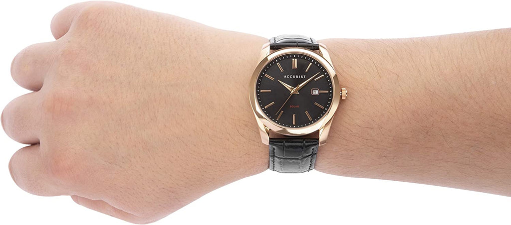 Accurist Mens Solar Watch with Black Dial and Black Leather Strap 7338