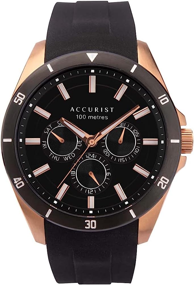 Cloc Arddwrn Clasur Accurist i Ddynion gyda Strap Silicôn Du 7342