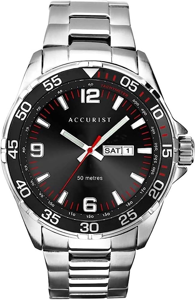 Accurist Mens Watch with Black Dial and Silver Bracelet 7352