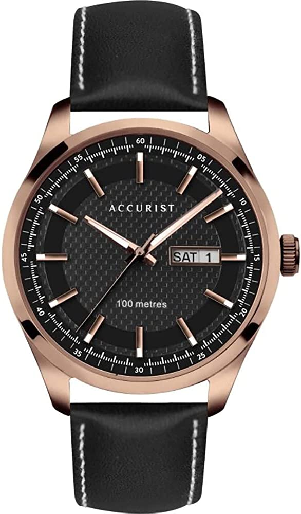 Accurist Men's Sports Watch with Black Dial and Black Leather Strap 7361